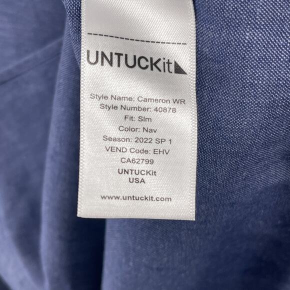UNTUCKIT Shirt Mens M Cameron WR Linen Chambray Slim Fit Wrinkle Resistant Blue - Picture 10 of 13